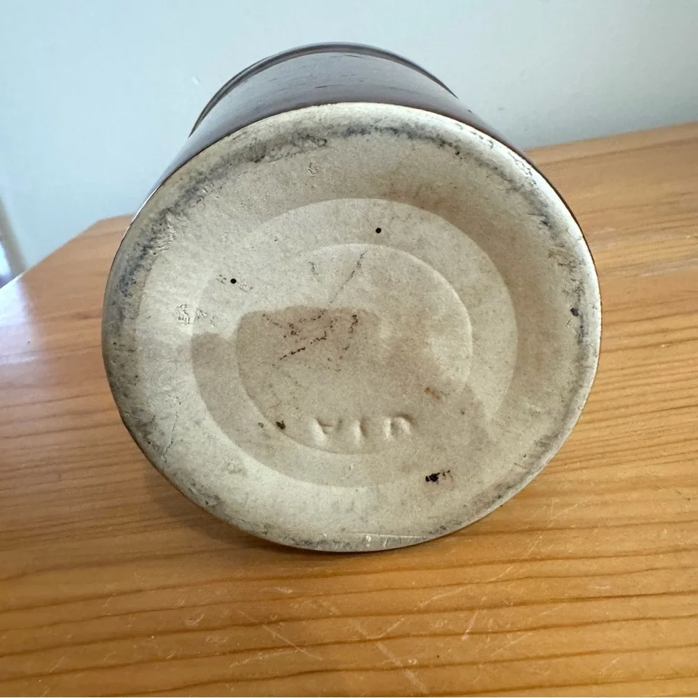 Vintage 60s Brown Stoneware Crock with Lid Metal Closure Kitchen Pantry - Picture 7 of 7